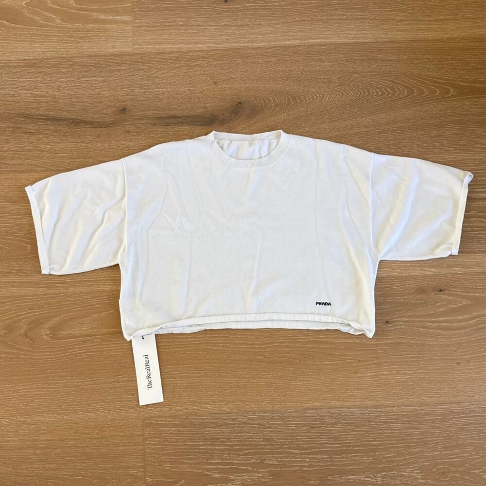 Prada Crop Top Crew Neck Size Est M White
